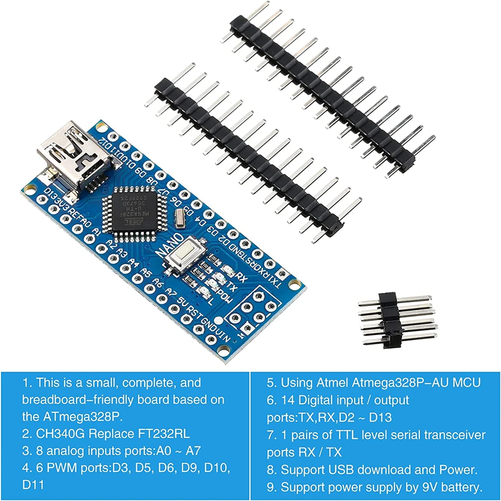 Nano 3.0 Mini Type-C Micro USB Met de bootloader compatibele Nano-controller voor Arduino CH340 USB-driver 16Mhz ATMEGA328P