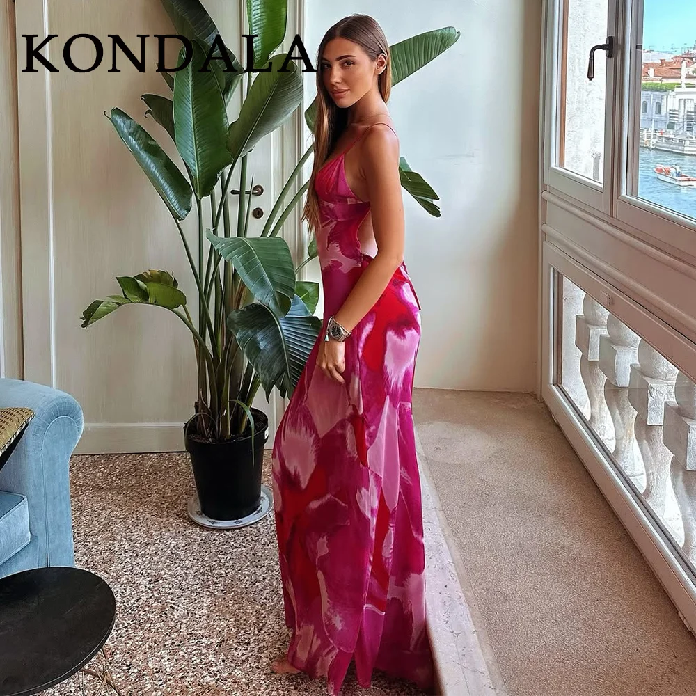 KONDALA 2025 فساتين كامي نسائية شيفون بوهو لربيع وصيف موضة بدون حمالات بدون أكمام وسحاب مطبوع فساتين كامي أنيقة للسيدات #3