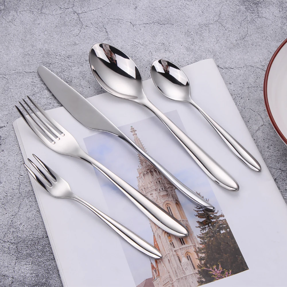 6/16/20/24Pcs Sliver Tableware Stainless Steel 304 Cutlery Set Mirror Knife Fork Spoon Western Dinner Set Smooth Handle Flatware