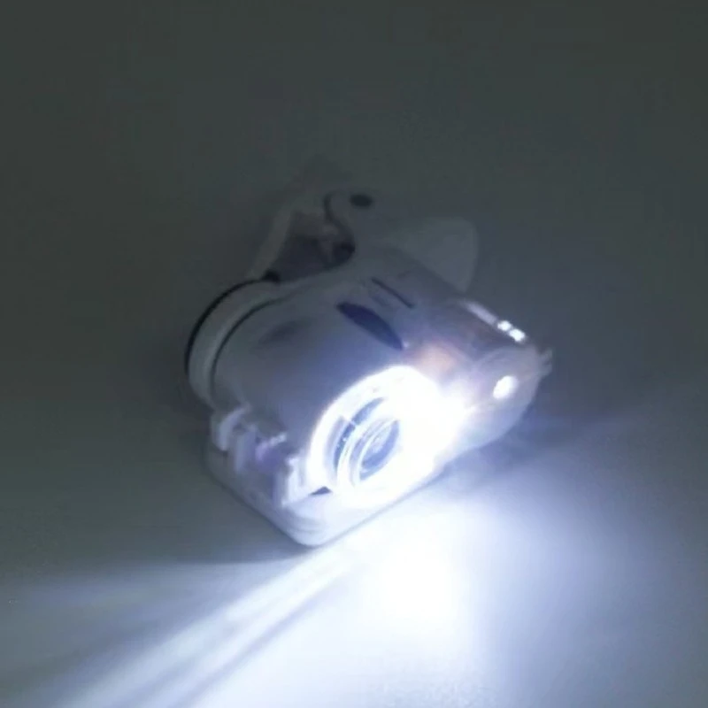 Portable 20X 60X Handheld Microscope With LED Light Phone Clip For Banknote Jewelry Identification