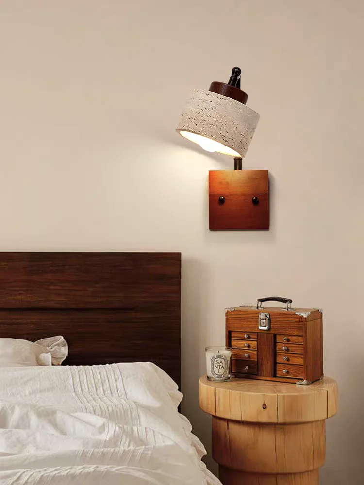 Hole Stone Wabi-Sabi Bedside Wall Lamp In The Ancient Style Creative Designer Retro Homestay Hallway Wooden Wall Lamp