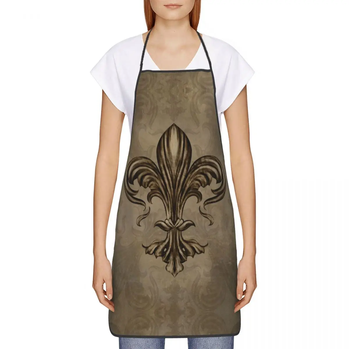 Unisex Vintage Fleur De Lis Lily Flower Kitchen Chef Cooking Baking Apron Women Men Fleur-De-Lys Tablier Cuisine for Painting