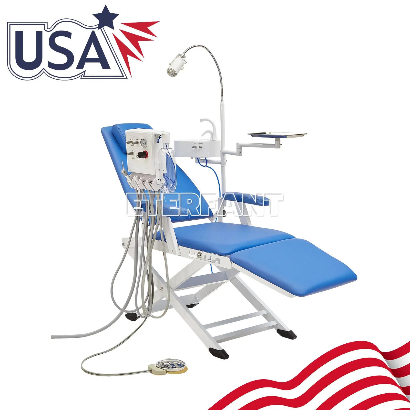 

Dental Folding Chair with LED Light Adjustable Height&Angle+Wall Hanging Turbine Unit 4H w/Weak Suction Work with Air Compressor