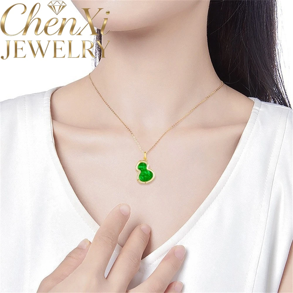 S925 Silver Setting Fake Myanmar Sun-Green Jadeite Ice-Grade Emerald-Shaped Pendant Luxury Quality Fashion Jewelry Elegant Gift