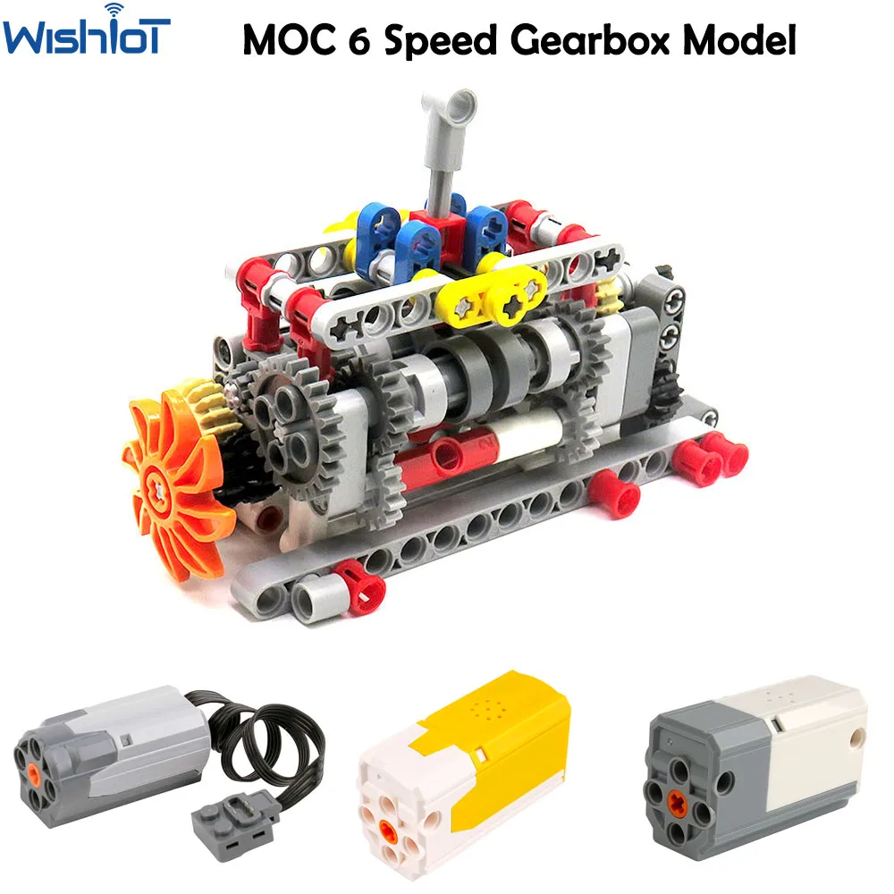 MOC 6 Speed Gearbox Engine Manual Transmission Model APP Control M Motor AA Battery Box 8883 8881 Building Block Power Functions