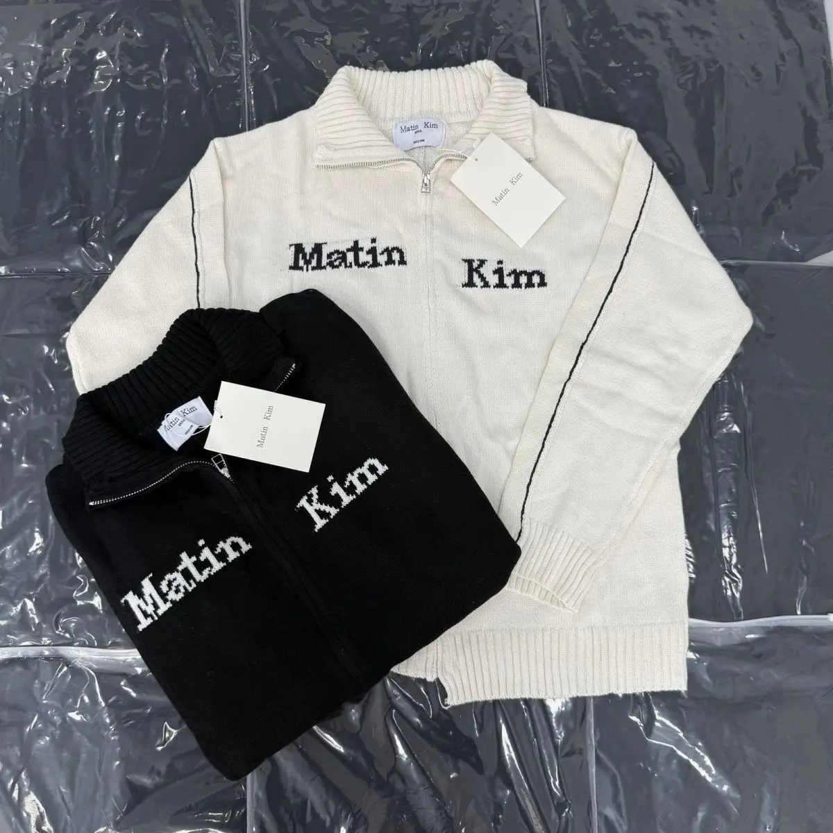 MatinKinn Fashion Spring Fall High Neck Embroidered Zip-Up Knit Cardigan Sweater Top