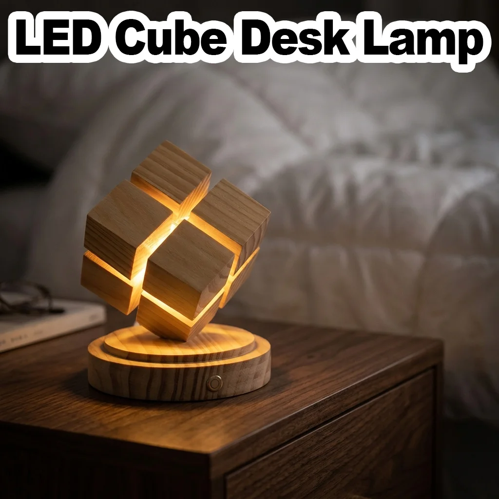 

Wooden LED Cube Table Lamp Dimmable USB Nightstand Lamp Soft Light for Reading Bedroom Decor Contemporary Wooden Sculpture Lamps