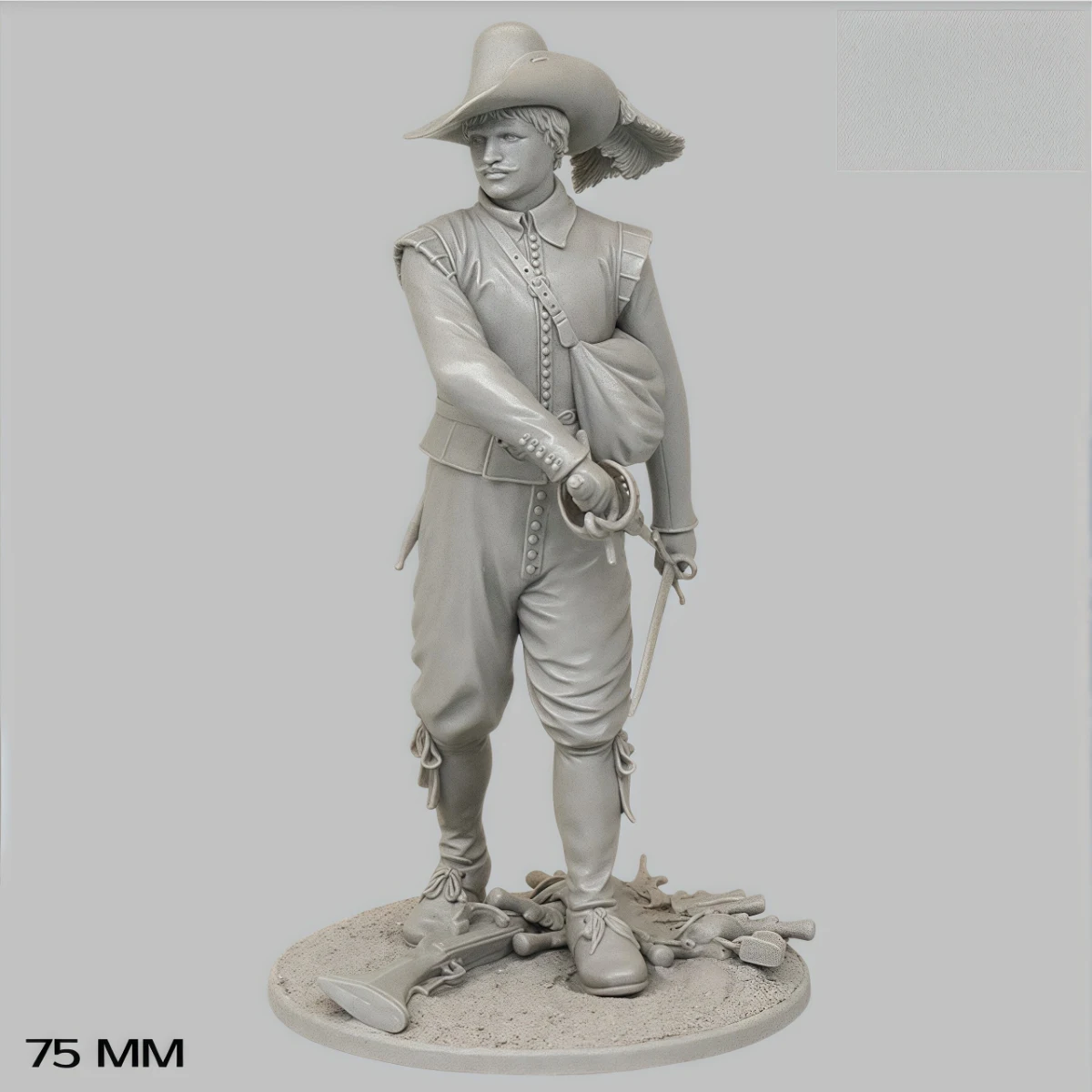 Kit modello non verniciato in resina da 75 mm, tema militare, Moschettiere europeo non assemblato e non verniciato GK