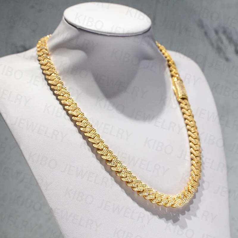 Decent Design 12mm Width 925 Sterling Silver Iced Out Moissanite Hip Hop Iced Out Cuban Link Chain