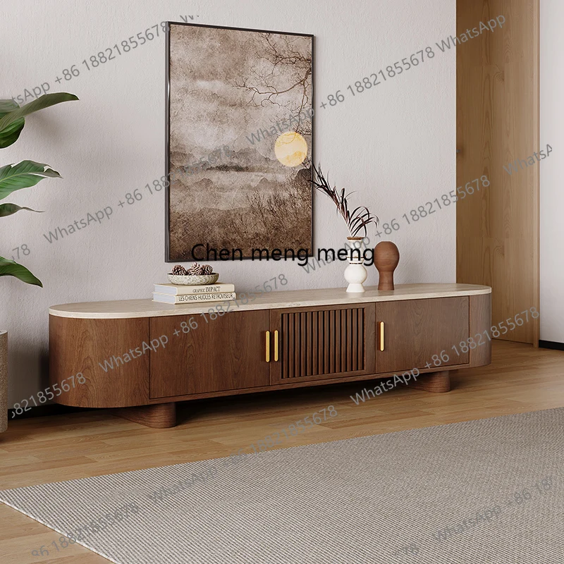 

Natural travertine solid wood floor-to-ceiling TV cabinet small apartment living room household wall locker