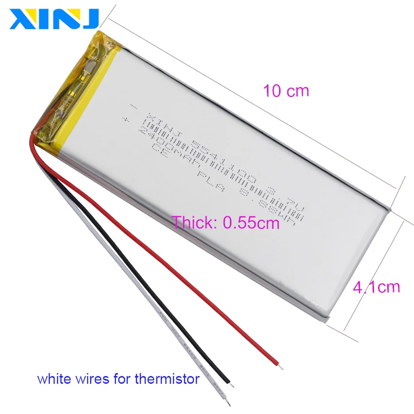 3.7V 2400mAh 8.88Wh 3 Wires Thermistor Polymer Li Lithium LiPo Battery 5541100 For GPS DashCam LED PDA MID ipod DVD Tablet PC