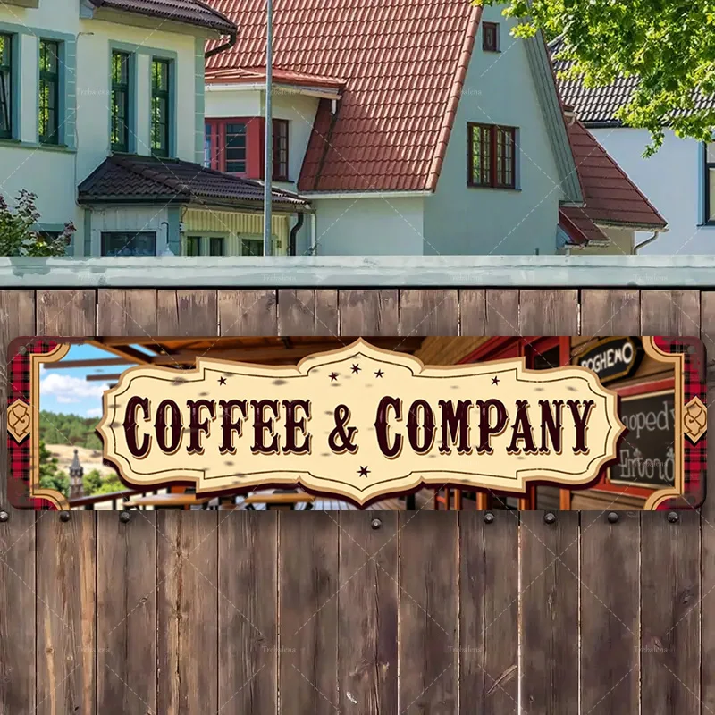 

1 шт. металлическая вывеска, 4x16 дюймов в деревенском стиле "Кофе и компания" для декора фермерского дома, металлическое настенное искусство в винтажном стиле
