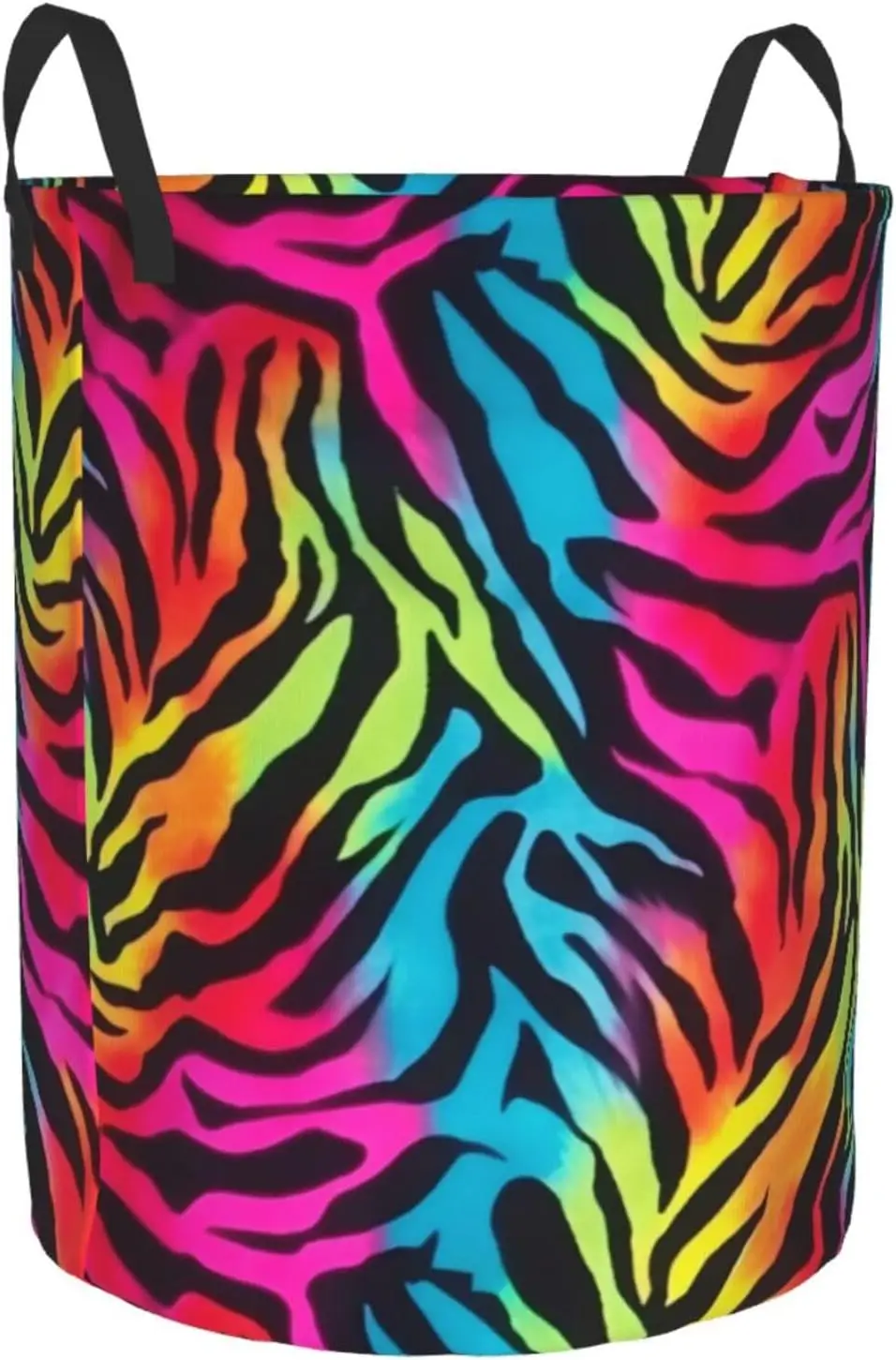 Colorful Rainbow Zebra Print Exceptionally Functional Circular Hamper Uniquely Designed With Full-Print Fabric For Efficient