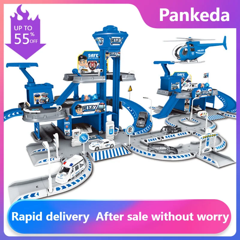 Electric Rail Car Building Parking Lot Adventure Racing Rail Car Toys Children Brain Mechanical Interactive Rail Cars gift toy