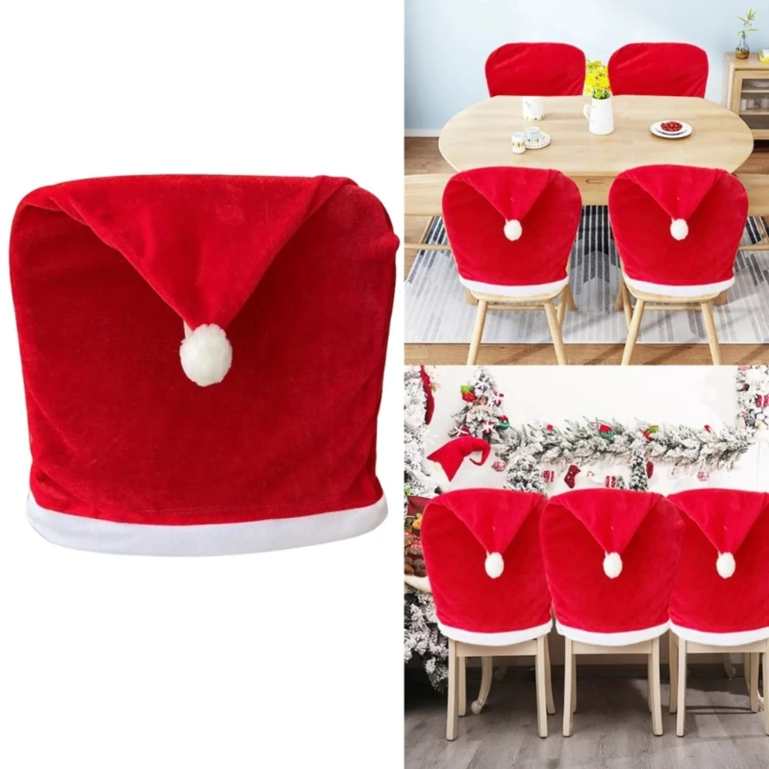 Christmas Santa Hat Chair Cover Christmas Decoration  Year 2023 Table Ornaments   Dinner Banquet Slipcovers