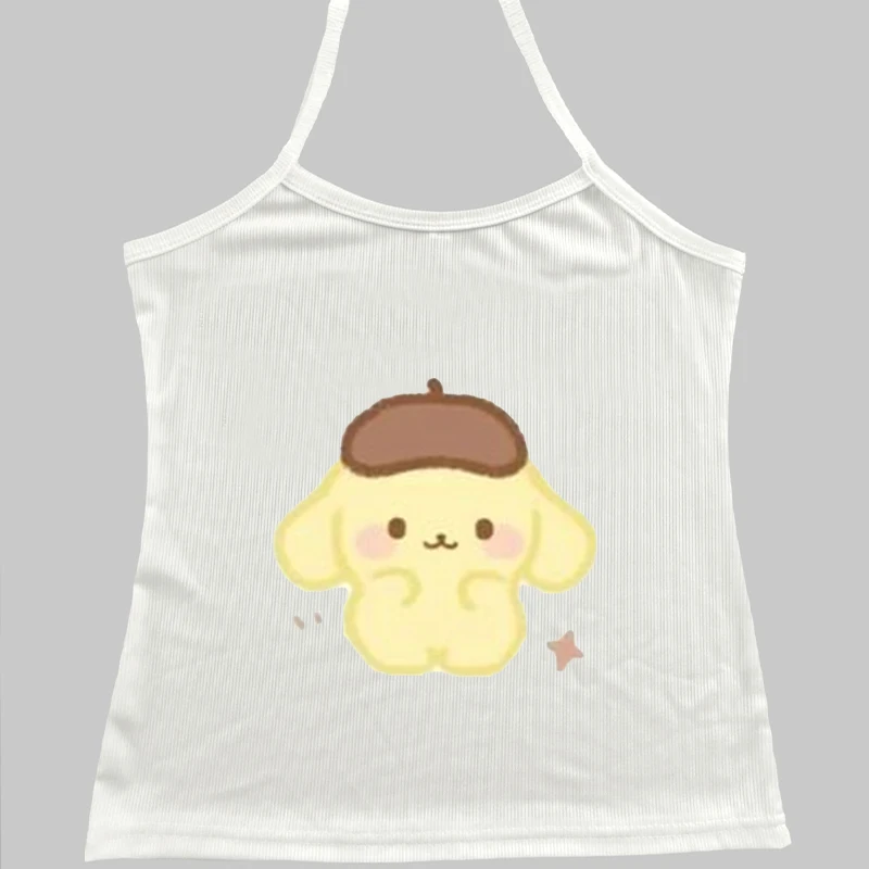 2024 Summer New Pompompurin Sanrio Pattern Printed Vest Casual Short Style Sleeveless Yzk Girls T-Shirt Clothing