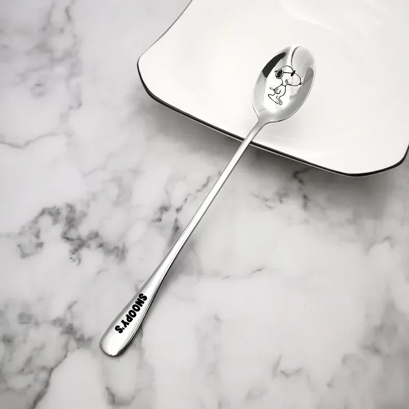 سنوبي طويل التعامل مع الفولاذ المقاوم للصدأ القهوة ملعقة الآيس كريم الحلوى الشاي ملعقة وجبة خفيفة مغرفة ل نزهة اكسسوارات المطبخ الهدايا