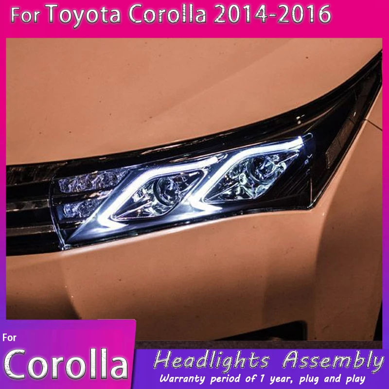 

Для Toyota Corolla 2014 2015 2016, обновленная автомобильная фара в сборе, модифицированная в НОВЫЙ динамический поворот в стиле Benz, автомобильная светодиодная фара