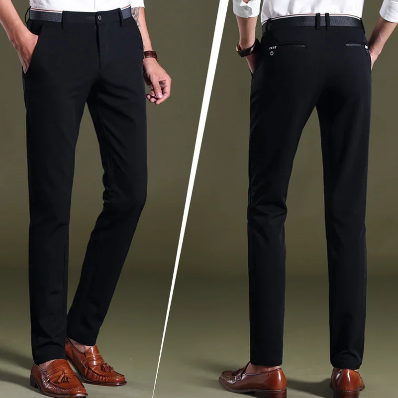 Dress Trousers for Men Elastic Premium Business Pants No-Iron Straight-Fit Flat-Front Men Suit Pants Fashion Dress Pants Formal