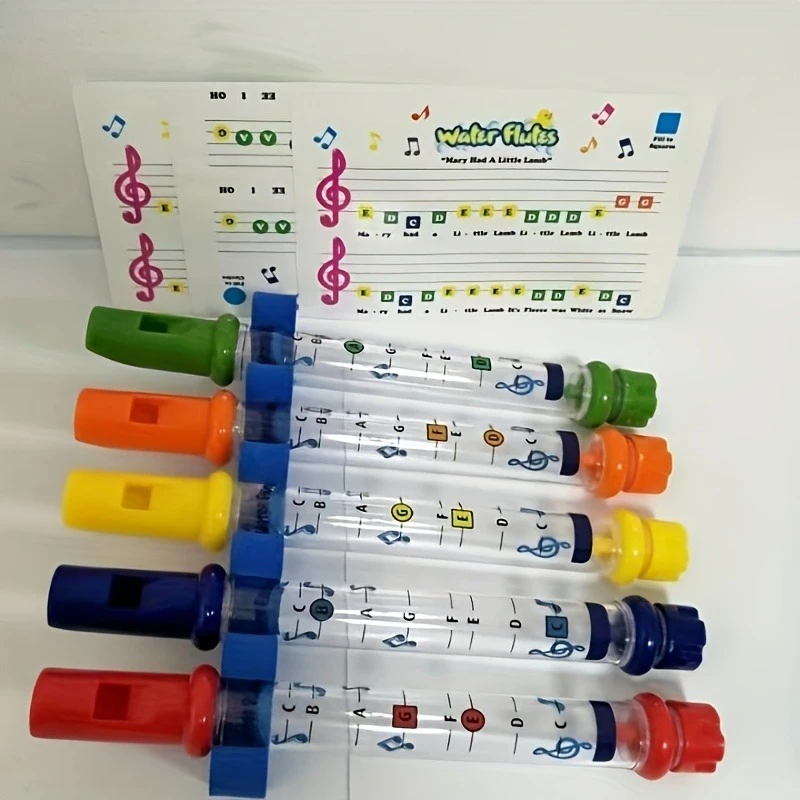 Juego de 5 Flautas de Pan Impermeables con Libro de Música, Tono Estándar, Fácil de Tocar para Principiantes, Tubos de Bambú, Regalo para Educación Musical y Baño