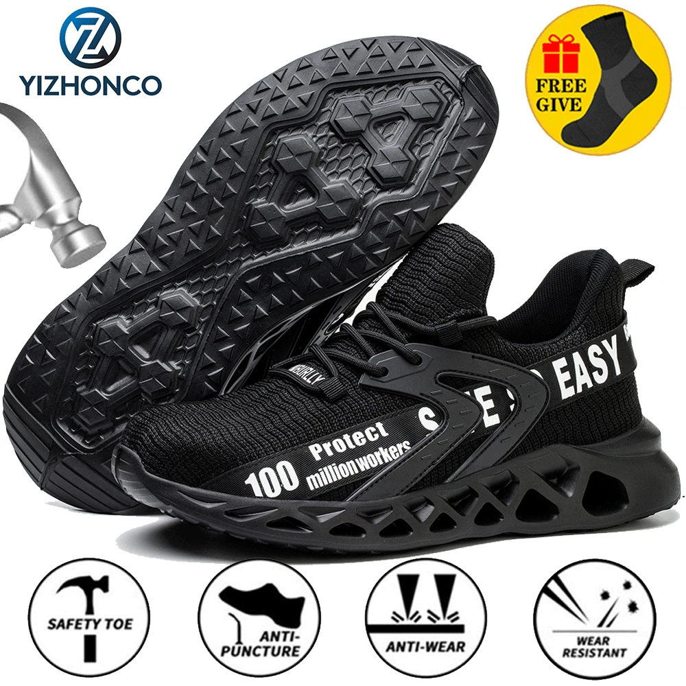 YIZHONCO-zapatos de seguridad ligeros para hombre y mujer, zapatillas de trabajo con punta de acero, zapatillas antigolpes, zapatos indestructibles,