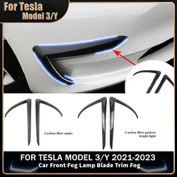 For Tesla Model 3 Y 2023 2022-2017 Car Front Fog Lamp Blade Trim Fog Light Frame Cover Carbon Fiber ABS Model Y Auto Accessories