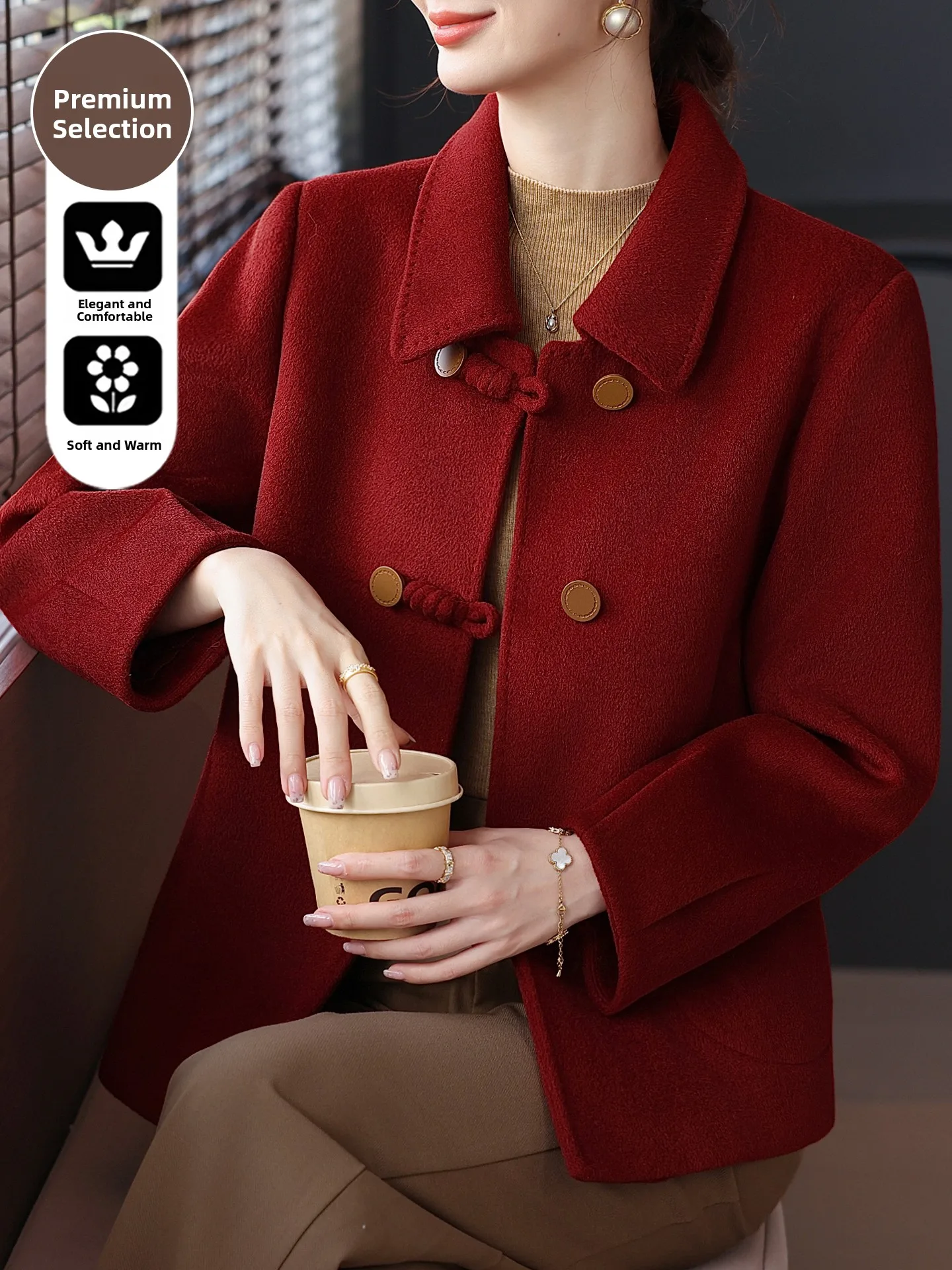 

Double-Faced Woolen Coat for Young Mothers Spring Autumn Faionable Ladies' Outerwear Warm Loose Fit Long Pants Sli Brand
