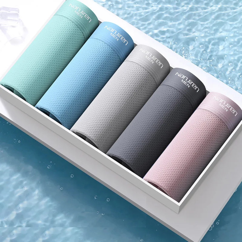 

1/5 шт. мужских трусов-боксеров из ледяного шелка, дышащие, сексуальные, тонкие, с U-образным выпуклым дизайном, большие размеры L-6XL, мужское нижнее белье