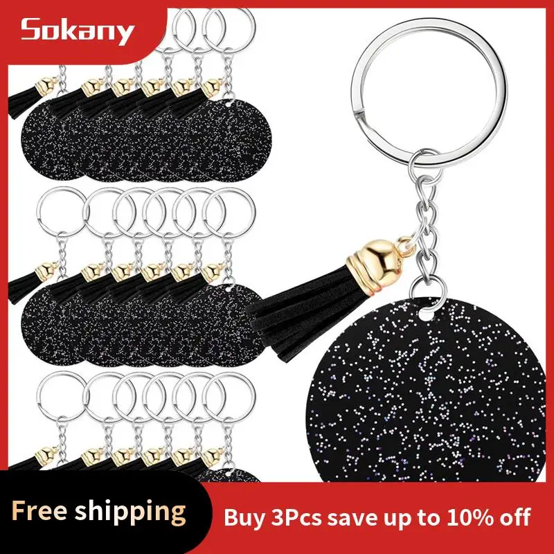 A59E-سلسلة مفاتيح مصنوعة من الأكريليك فارغة مع حلقة رئيسية 1.97 بوصة بريق الاكريليك فارغة لتقوم بها بنفسك المفاتيح شرابة