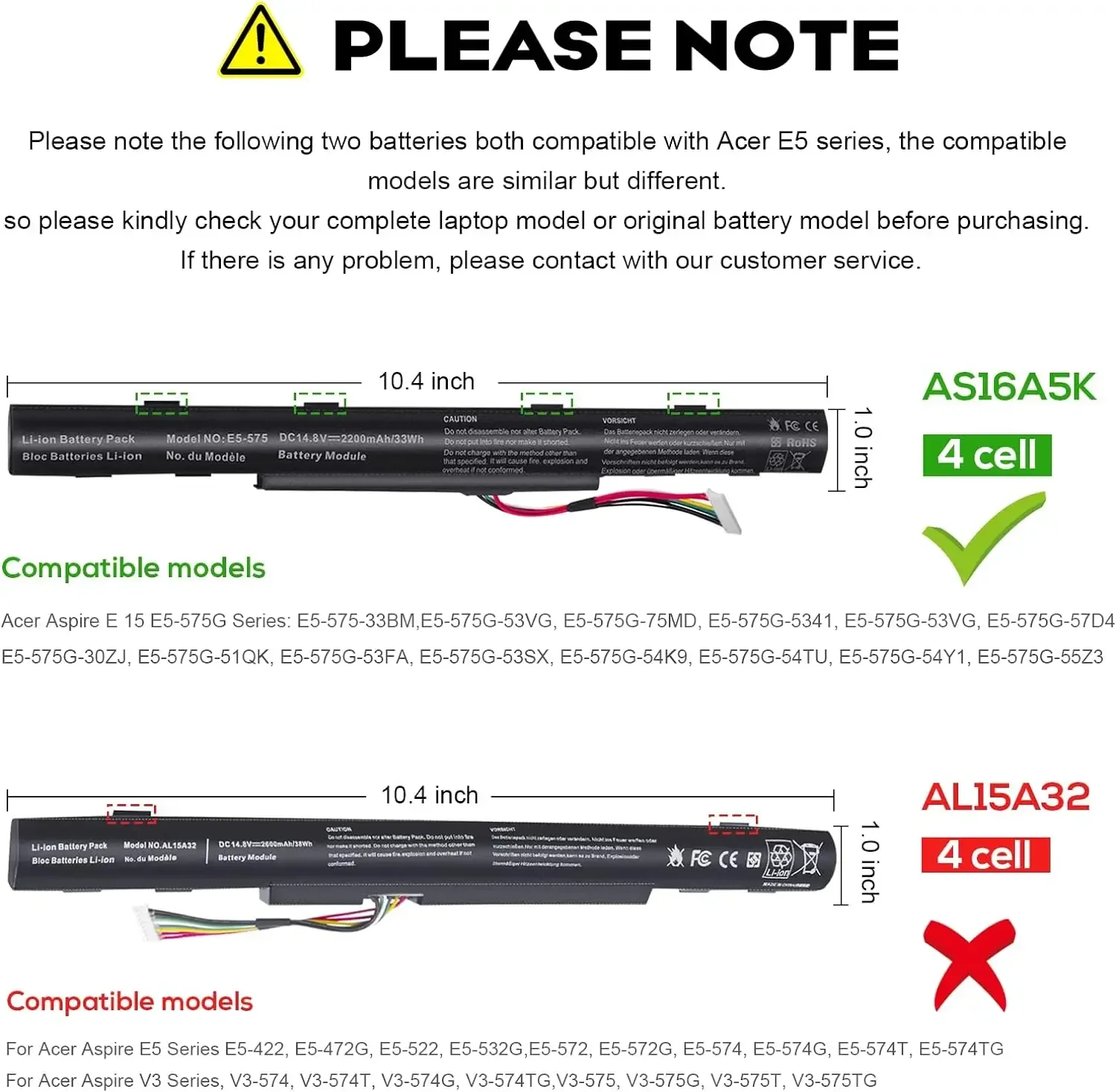 AS16A5K AS16A8K 4ICR19/66 Laptop Battery for Acer Aspire E15 E5-575 N16Q2 E5-576G E5-575G E5-475 F5-573 E5-575-52JF E5-575-33BM