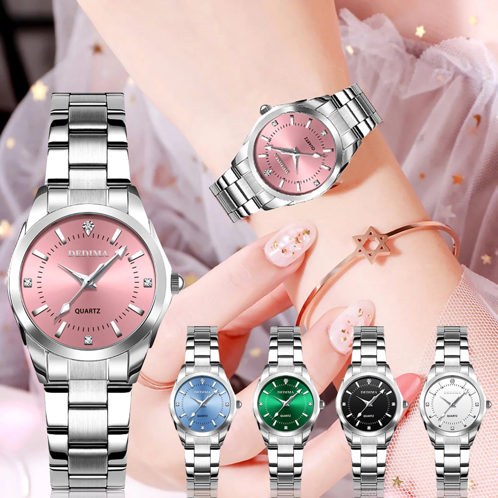 Aesthetics Ladies Wristwatches Silver Popular Pink Dial Metal Women Bracelet Quartz Clock Fashion Female Watch Gifts