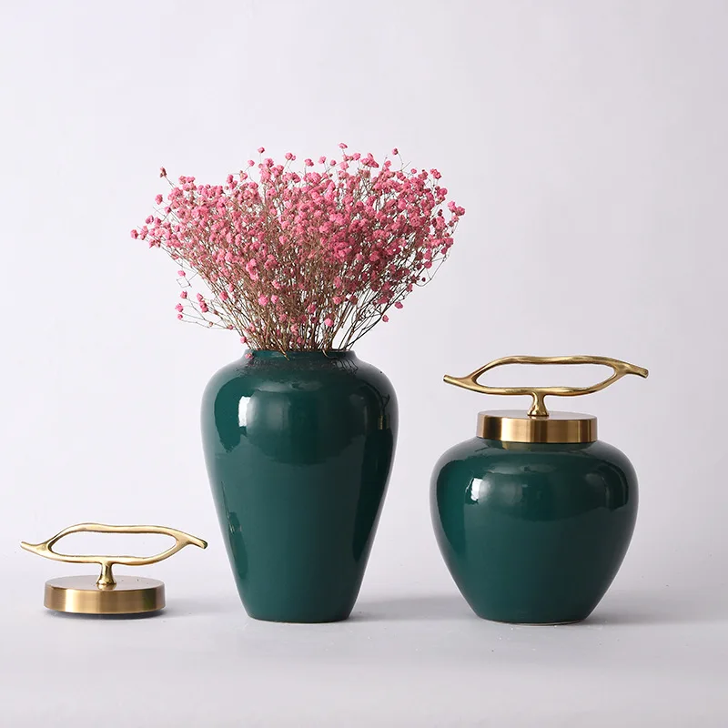 Bao Green Ceramic Home Furnishing Ornament Model Room Sales Department Living Room Study Desktop Modern Vase