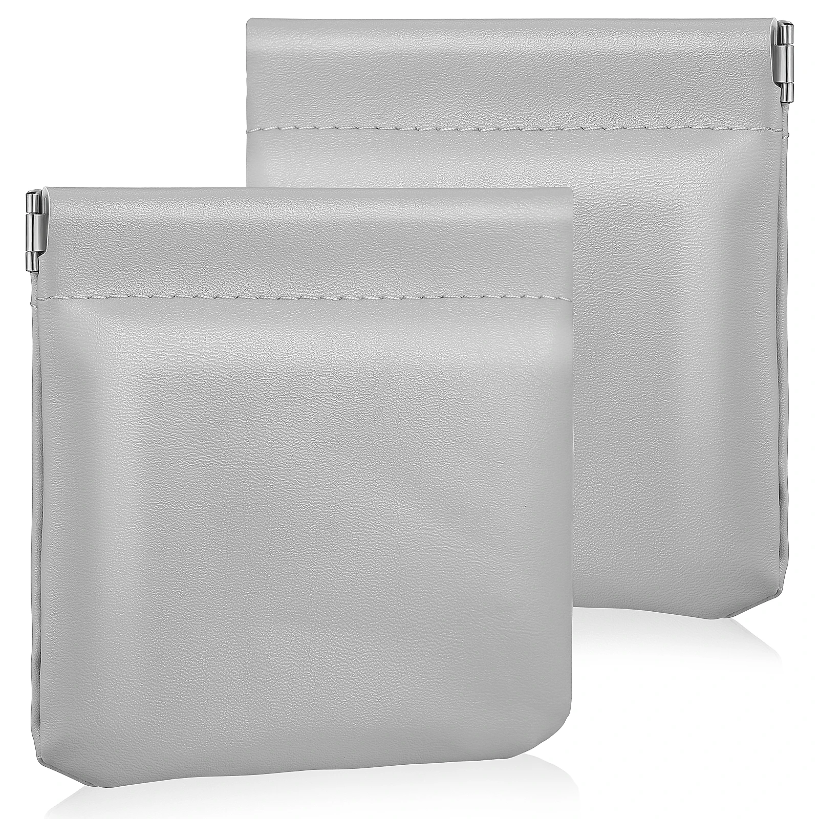 

2 Pcs Jewelry Storage Bag Small Change Self Closing Travel Makeup PU Earphone Case Gray Color