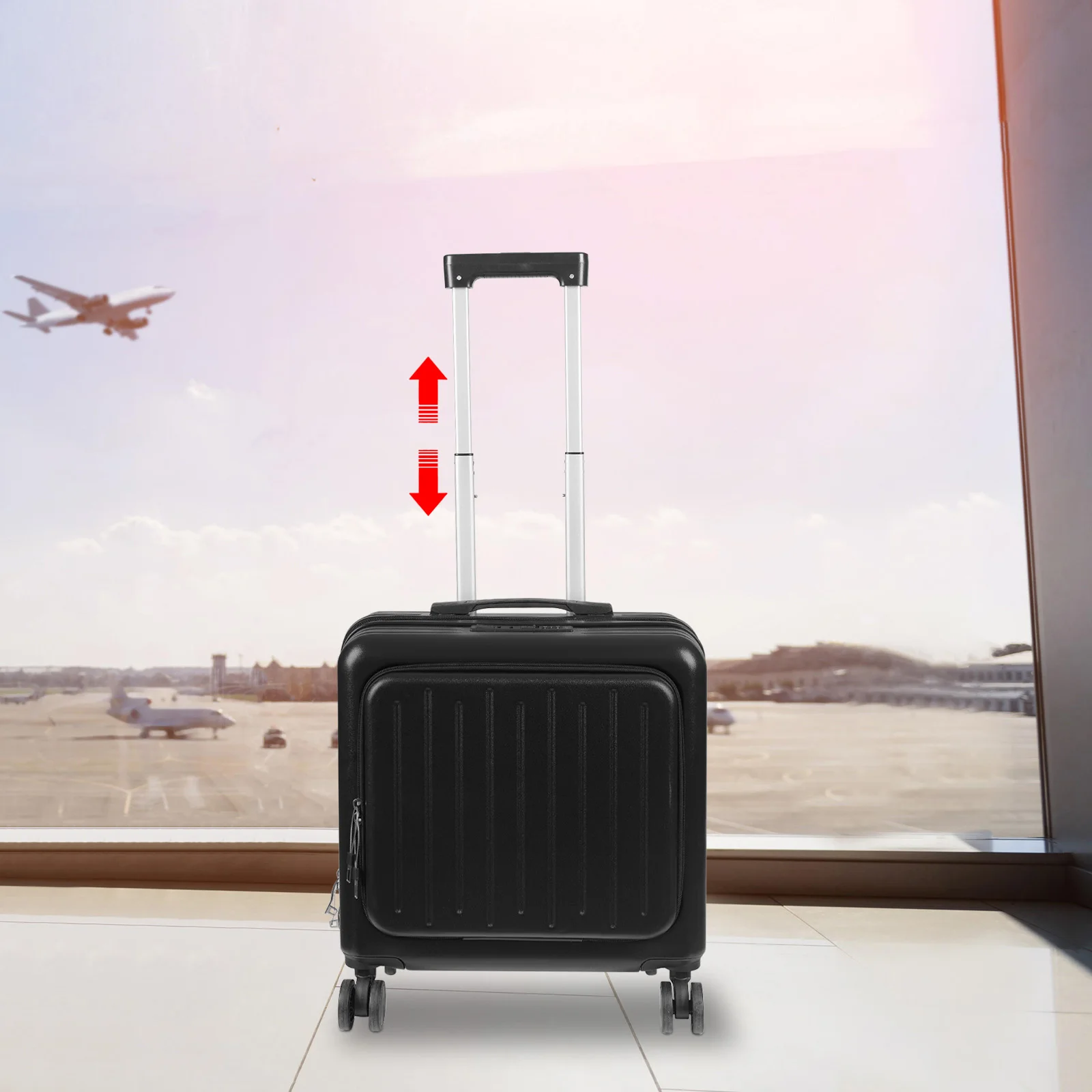 Bagagem de mão, mala de 18 polegadas com bolso frontal para laptop, bagagem de viagem, estrutura de alumínio, pc hardside com rodas giratórias e trava TSA