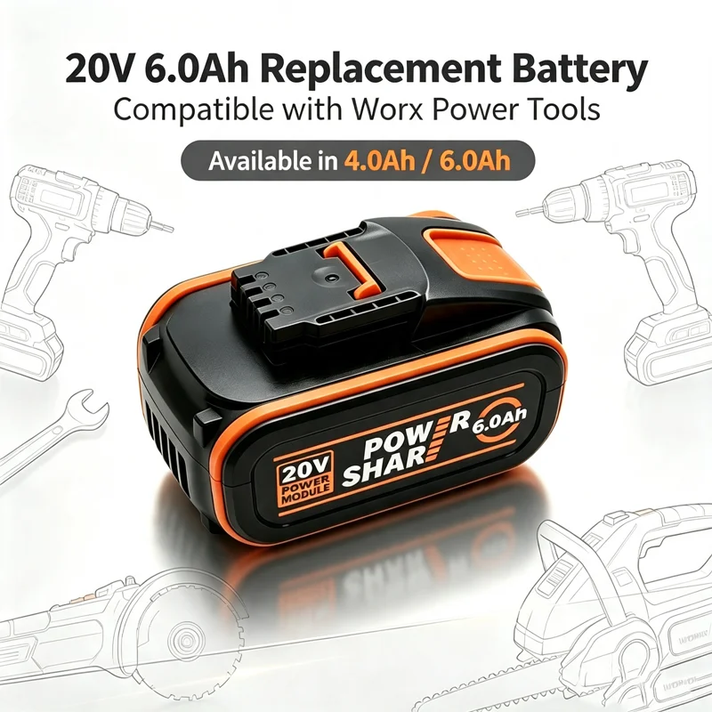 20V Replacement Battery for WORX WA3551 WA3553 WA3570, Power Share Compatible, 4.0Ah / 6.0Ah for Electric Power & Garden Tools
