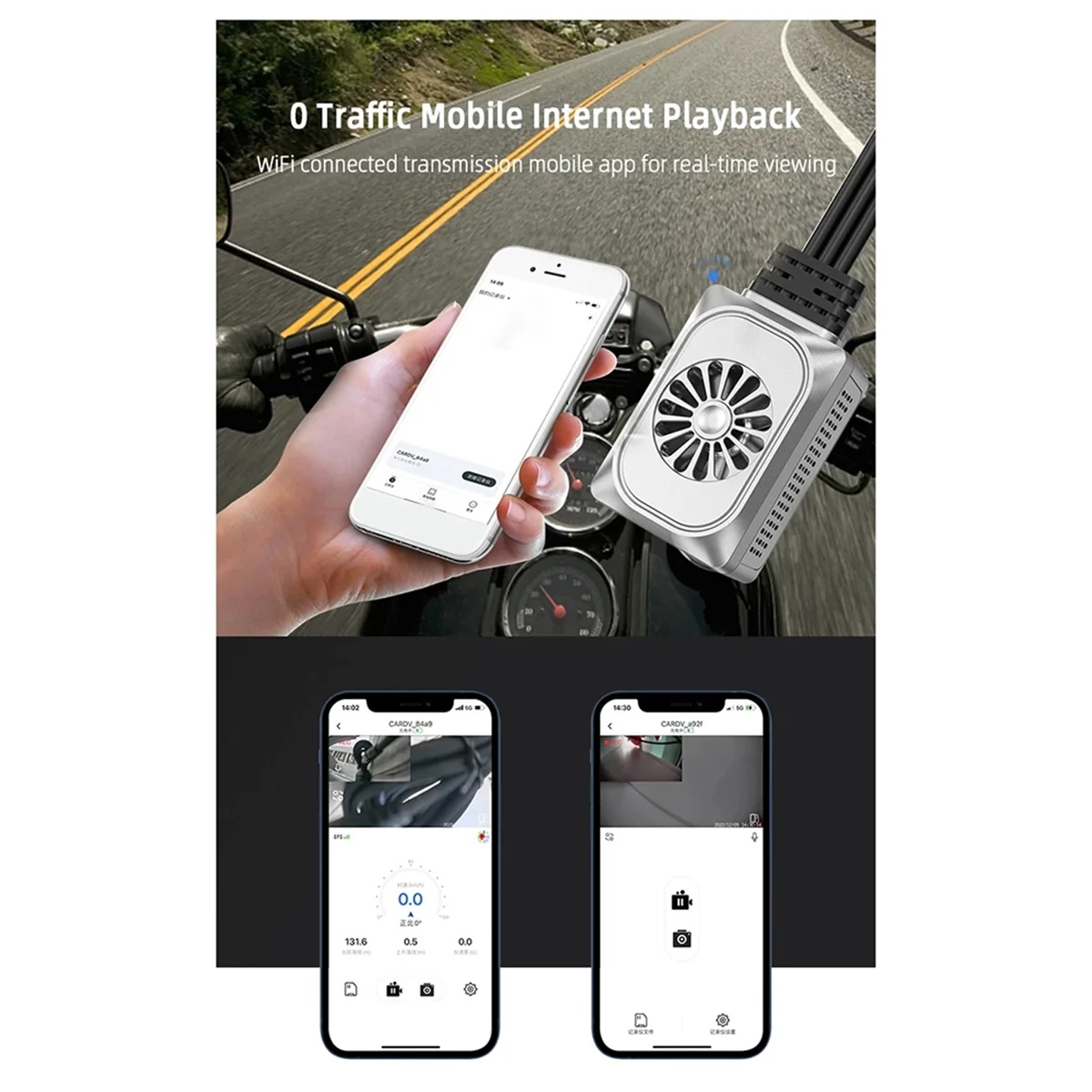 A93P Motorcycle Camera WiFi No Screen Ultra HD 2K + 2K GPS Motocycle DVR 1440P Dual Lens Waterproof Moto Dash Cam Recorder