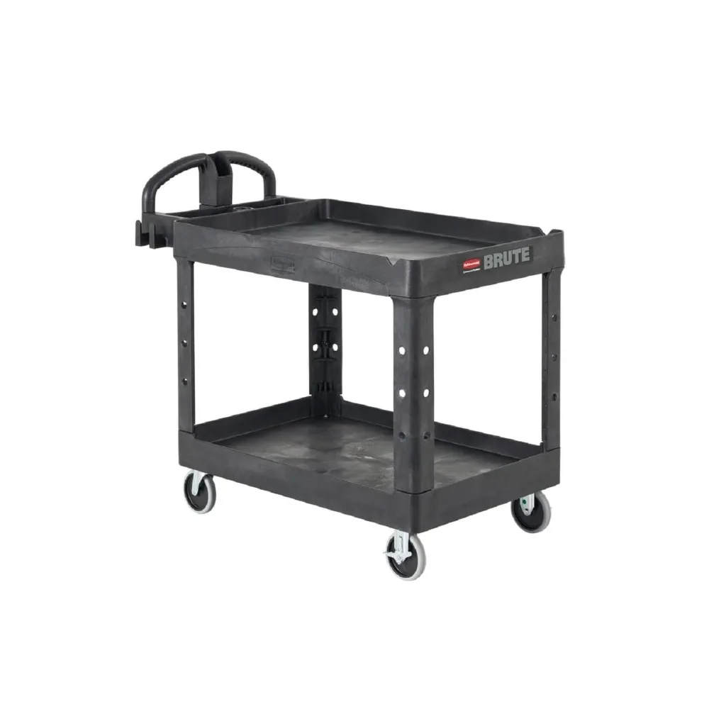 

2-Shelf Utility Service Cart Medium Black Lipped Shelves Ergonomic Handle