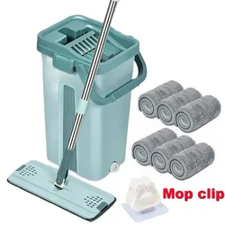 Hands-free Wash Floor Squeeze Mop with Bucket Sewage Separation Wet and Dry 360 ° Clean Flat Mops Set Home Cleaning Tools