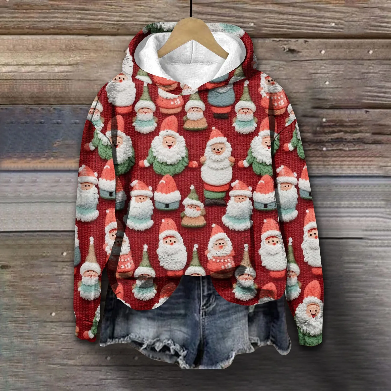 Christmas Women's Hooded Sweatshirt Christmas Printed Elements Fashion Fall and Winter Oversized Women's Holiday Hooded Top 2024