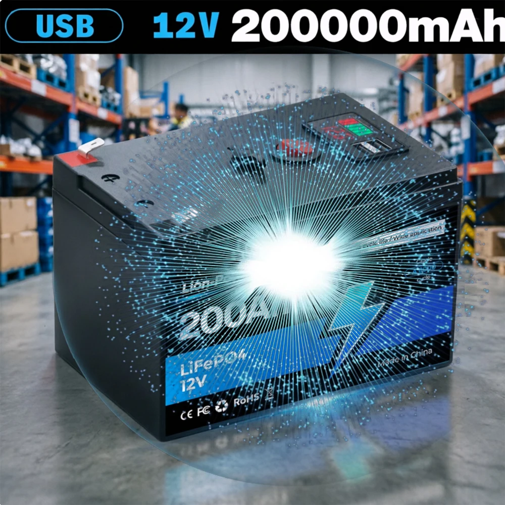 

Lithium Battery, Upgrade 12V 200Ah LiFePO4 Rechargeable Battery, Up to 4000+ Cycle Times, for Small UPS, Solar Power,Fish Finder
