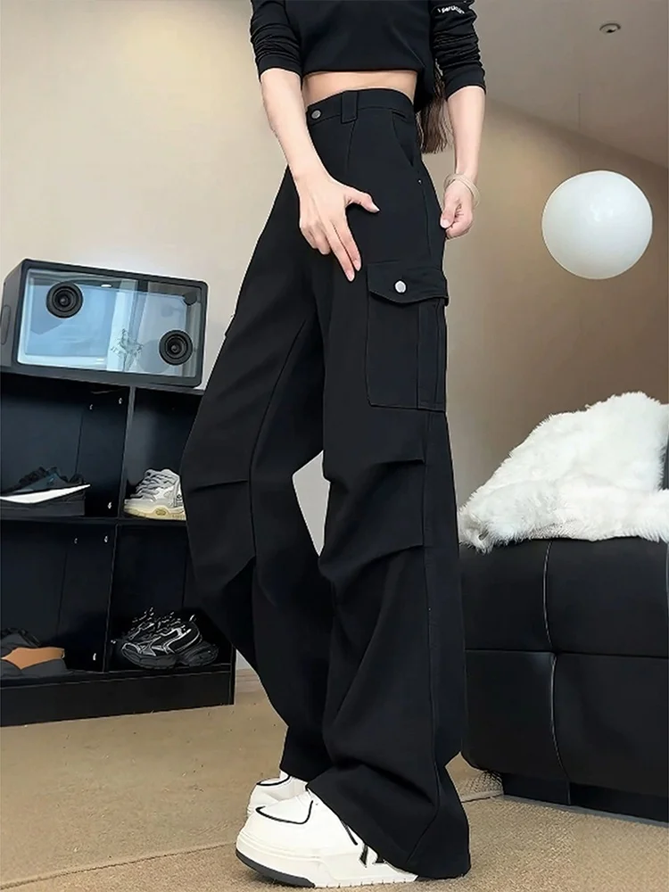 

American High Street White Dyed Workwear Jeans Men's Trendy High Waist Denim Pants Folded Paratrooper Pants Casual Loose Fit