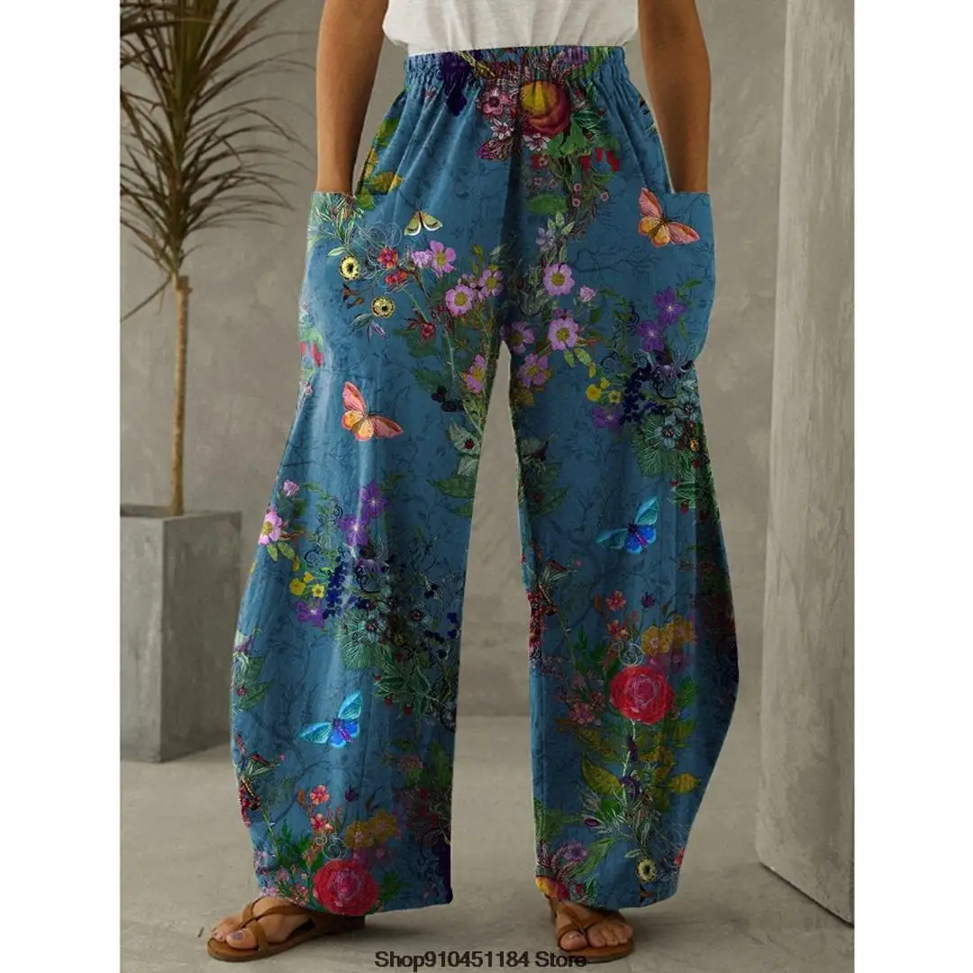 2023 Summer Trend: Women\'s Butterfly Print High Waist Wide Leg Pants - Fashionable and Unique Street Style Summer Outfit