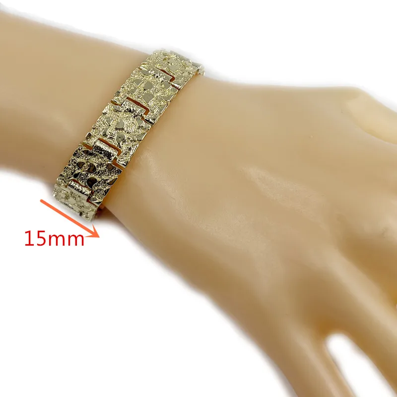 Beauralisent Men's Hip Hop Style Heavy Nugget Bracelet 8mm/15mm/25mm Three Sizes 14K Gold Plated Irregular Fashion Jewelry