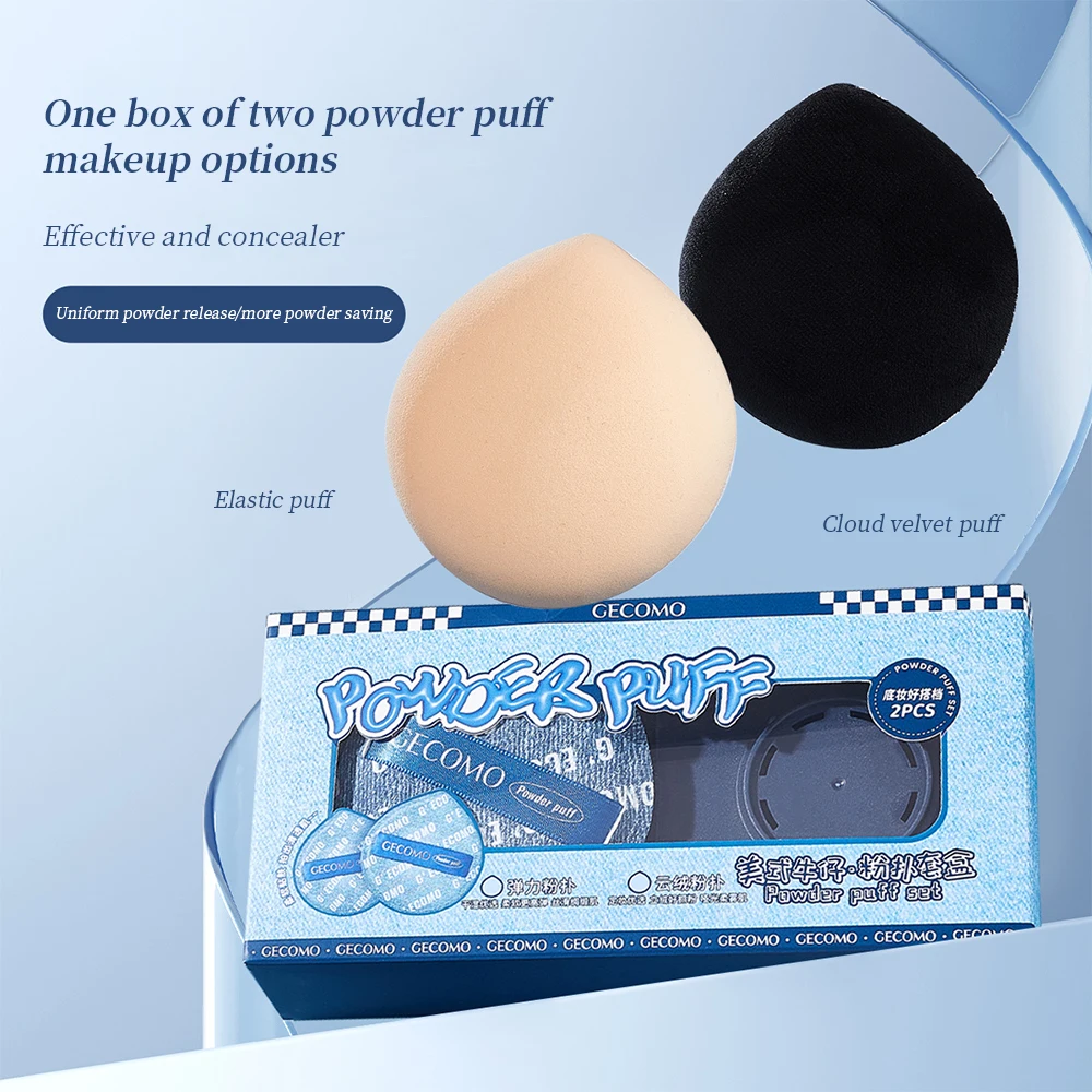 GECOMO Two-piece Denim Blue Powder Puff Set, Wet And Dry Dual Use, Soft And Powder-free, Long-lasting Makeup Sponge