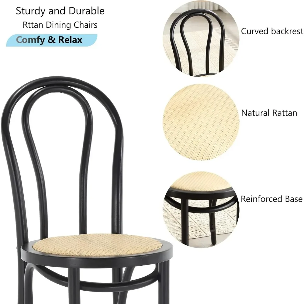 Conjunto de 4 cadeiras de jantar vintage, thonet, madeira sólida, rattan, sala de jantar, sem braços, país francês, cadeiras de cozinha para casamento