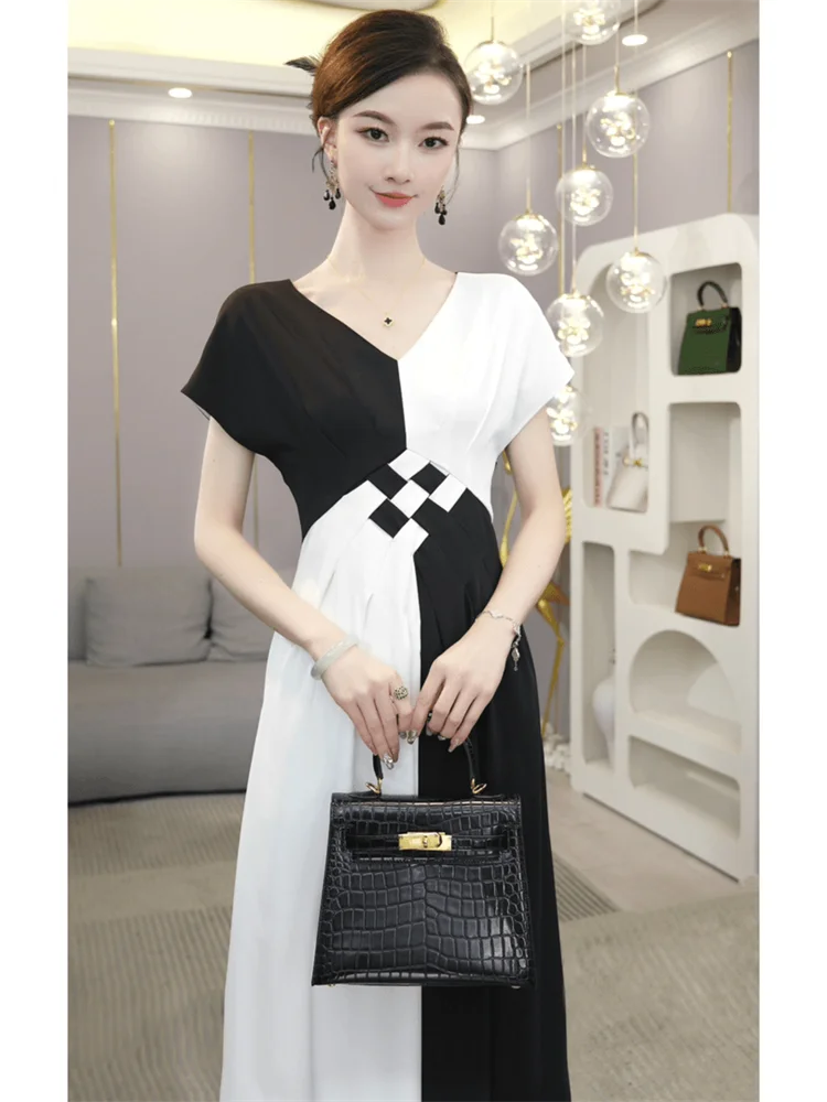 

Ele Long Dr 2024 New Sle Simple Color Blo Design Women's Faionable Summer Dr Luxury Feelings Vintage Sle