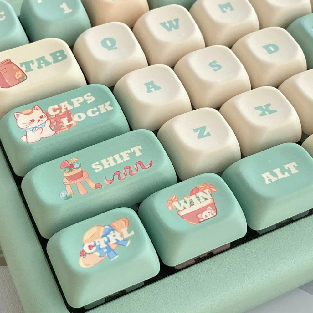 Cat Garden Keycap Set EOA Height PBT Five-Sided Sublimation Key Caps for  Mechanical Keyboard Flower Kitten Element Cute Keycaps