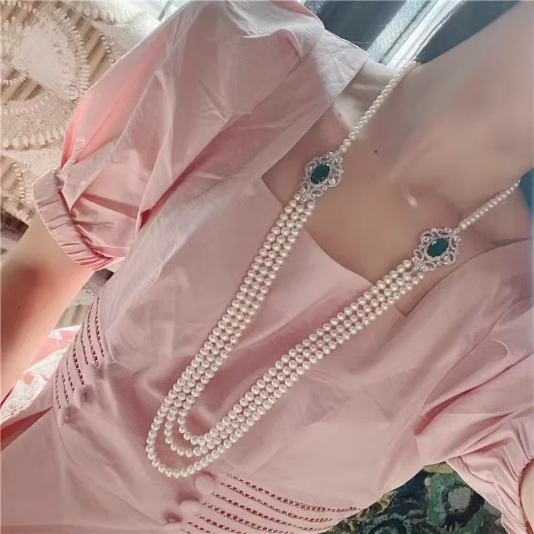 28''-32'' 3 Strands White Pearl CZ Connector Necklace