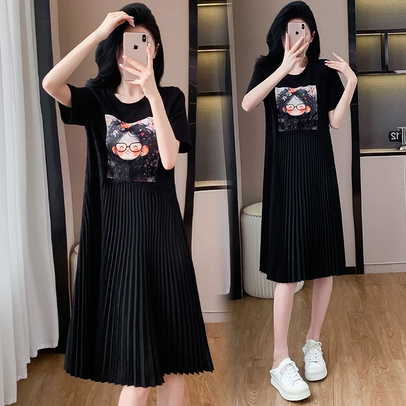 

Mid-Length Lace Patchwork Dress Summer 2026 New Loose Belly Concealing Slimming Luxury plus Size Casual Pleated Skirt