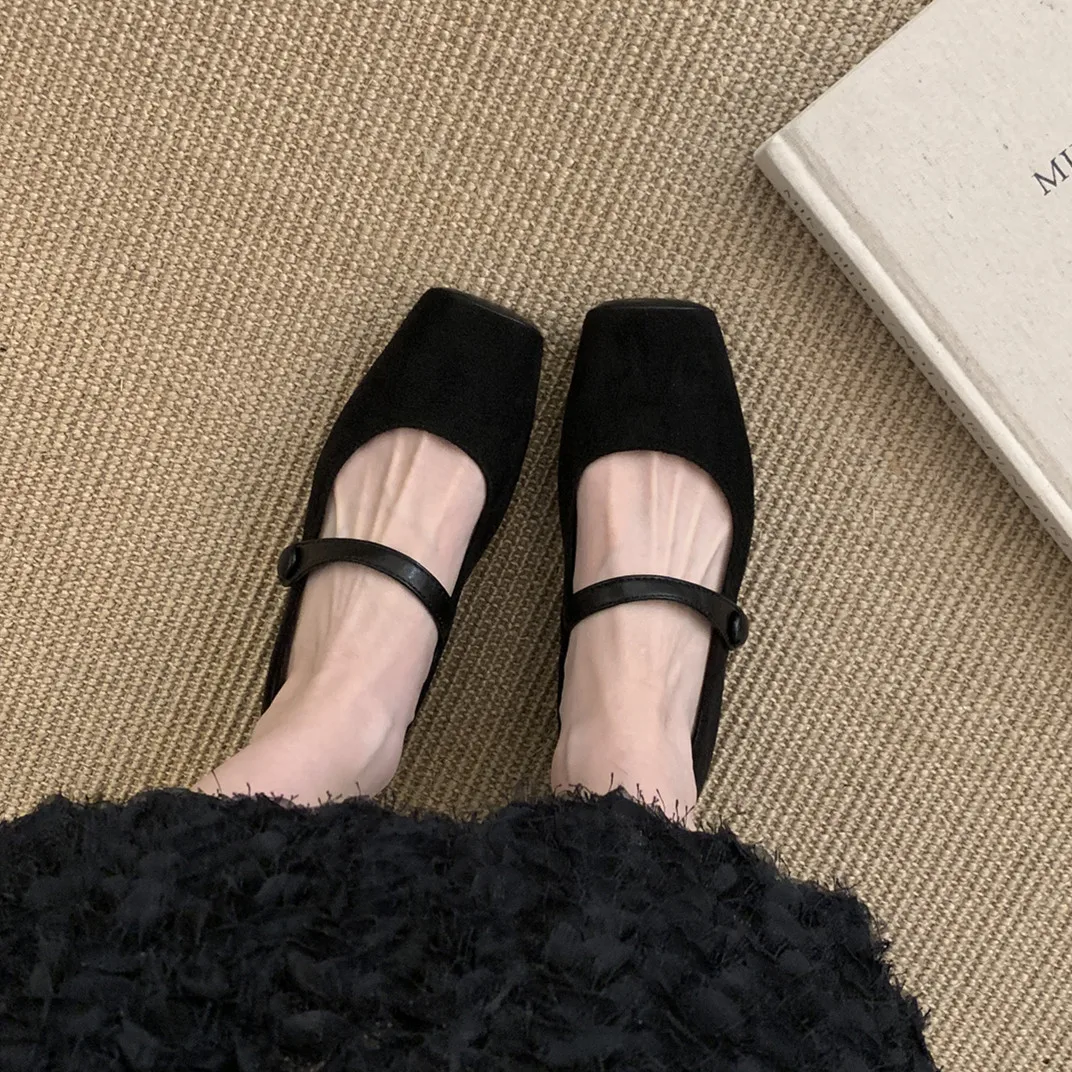 Bailamos Women Velvet Flat Shoes Square Toe Shallow Soft Ballerina Shoes Ladies Casual Dress Ballet Loafers Classics Mujer